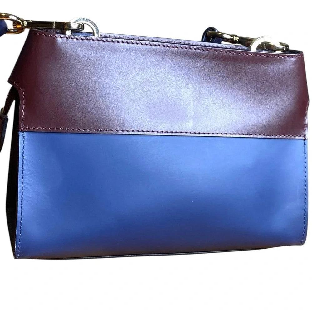 Pollini Brown & Blue Crossbody Satchel Bag